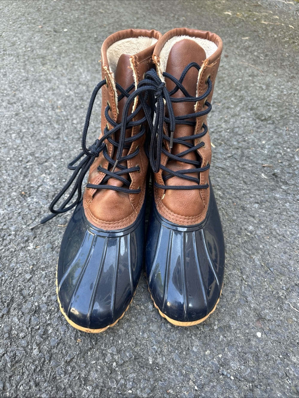 Sporto Brown Leather and navy blue Rubber Lace-Up Waterproof Duck Boots size 9